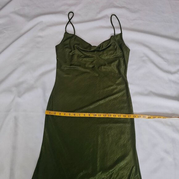 Sincerely Jules Olive Green Draped Neck Spaghetti Strap Slip Dress Size Large - Picture 9 of 10